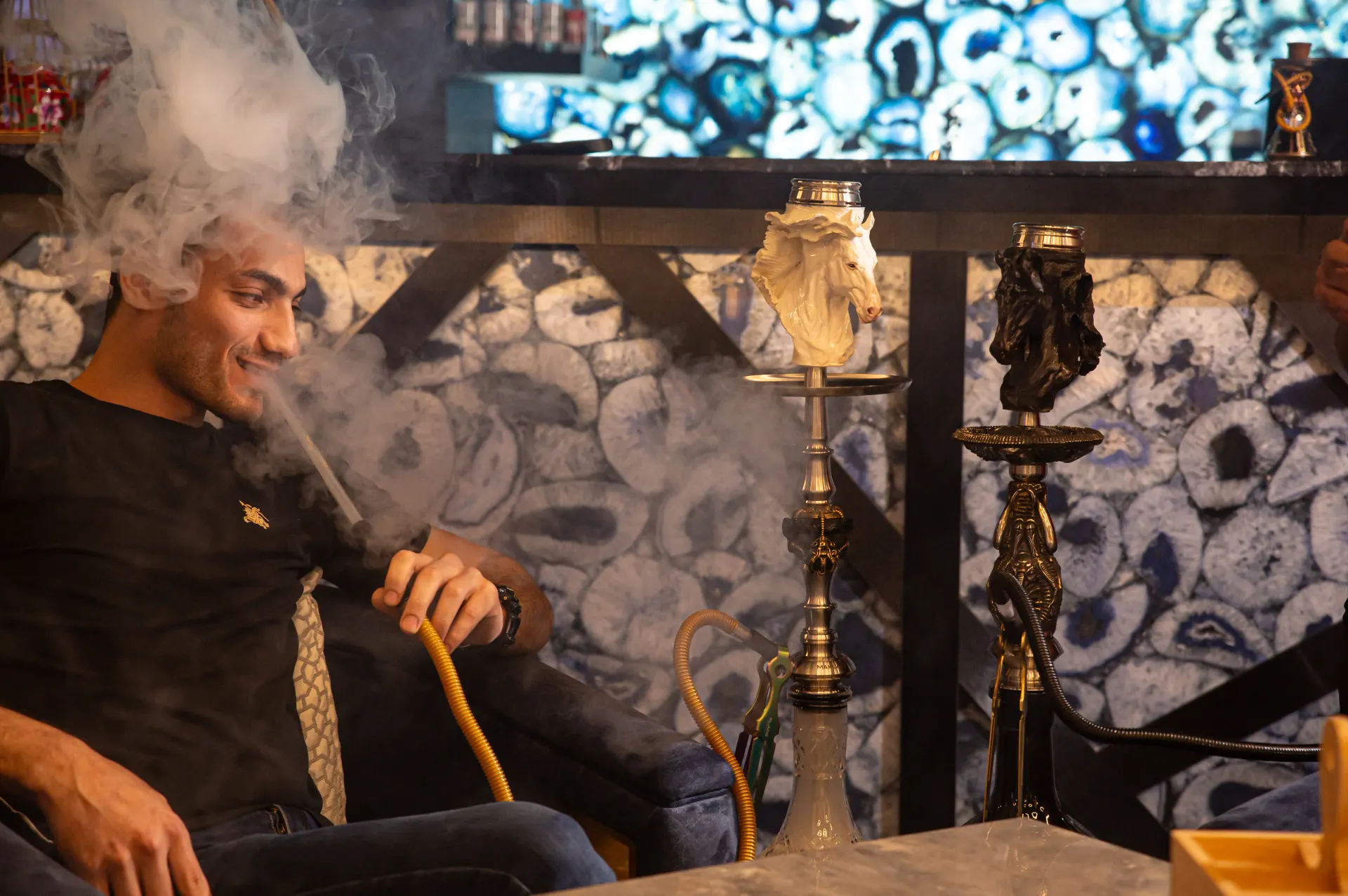 Dining lounge tables at Dr. Sheesha, Dubai