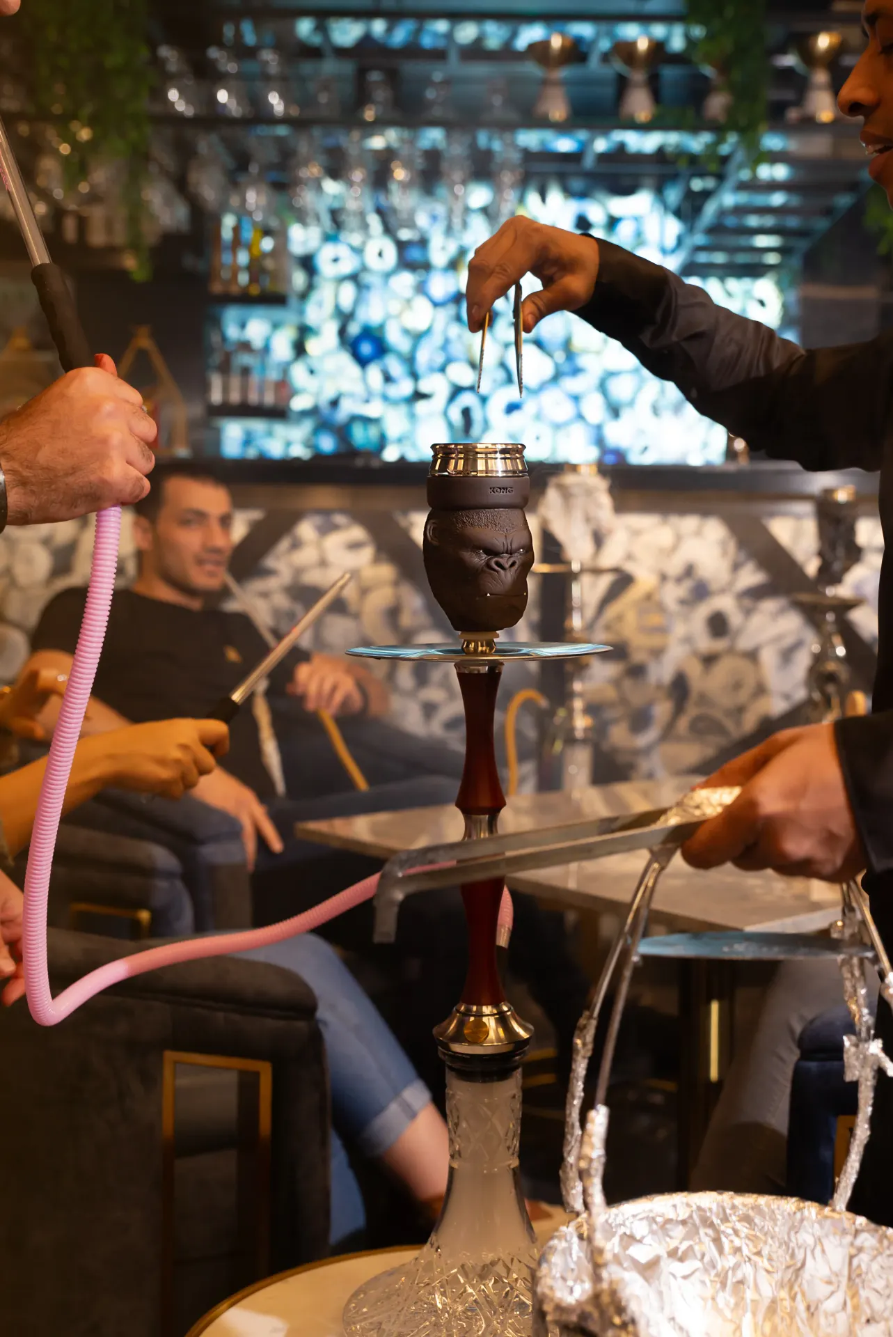 Late-night lounge atmosphere at Dr. Sheesha, Al Karama
