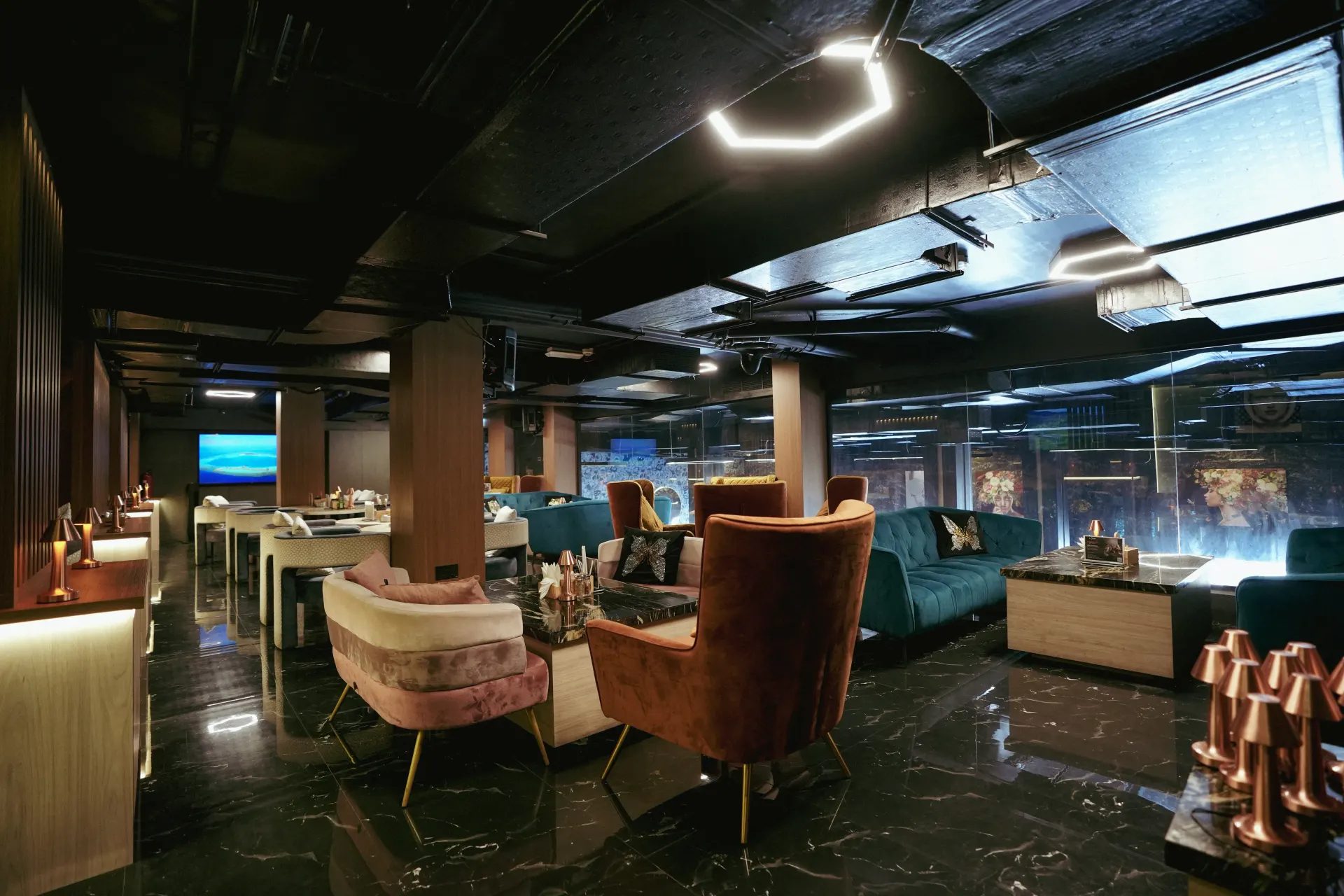Interior of the Dr. Sheesha shisha cafe in Al Karama
